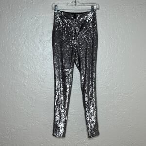 Urban Outfitters Skinny Sequin Pants Women’s Front Zip Silver Size Small